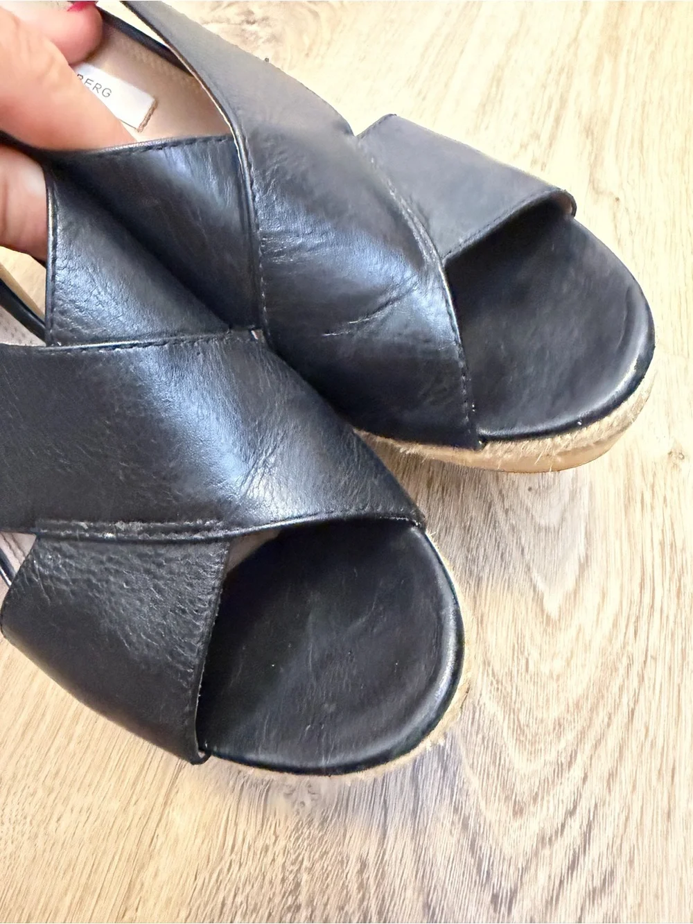 Diane von Furstenberg Black Leather Wedge Sandals